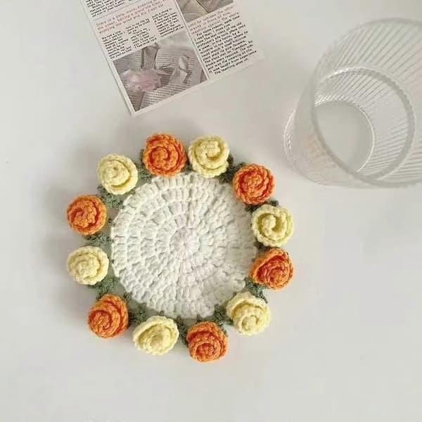 DIY Hæklekit Blomsterbrik Hæklekit Rosebuket Brik Hæklestartsæt Hæklebrik-sæt til håndarbejde Lyserød blå rose Pink blue rose