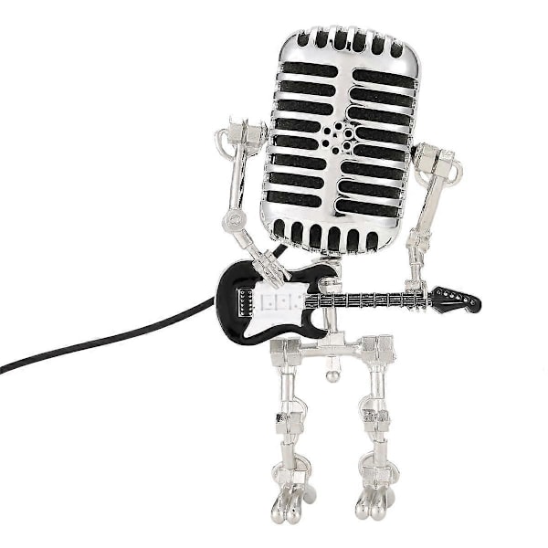 Mic Robot, Retro Stil Mikrofon Robot Bordlampa, Håller Gitarr Nattlampa, Vintage Mikrofon Robot Skrivbordslampa Svart