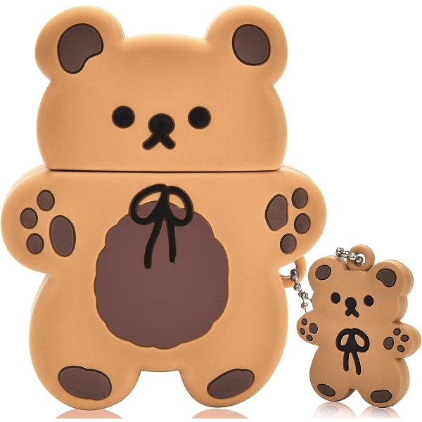 Björnnyckelring Tecknad kex Björndesign Fullt skyddande cover kompatibelt med AirPod 2&1 case för barn och kvinnor (mörkbrun)