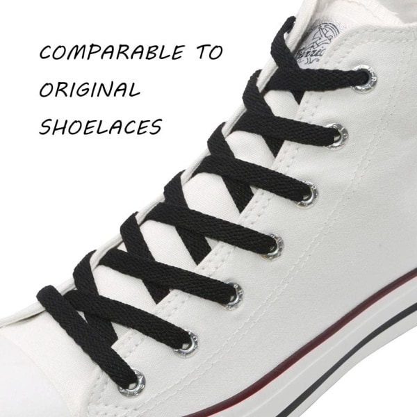 Platta skosnören för sneakers, Enkellagers 8 mm polyester platt färg skosnöre, Svart, med en längd på 59 tum/150 cm.