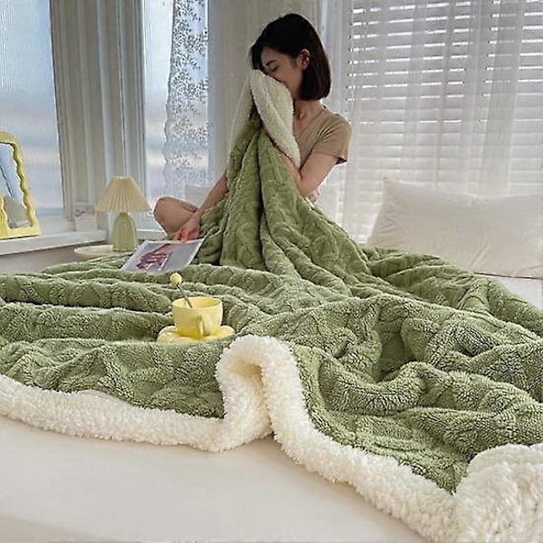 Vinterfortykket pledd, dobbeltsidig lo, plysj, tolags 3D-jacquard, ensfarget, kontorlur, sovesal, hjemmeseng, sofa, reise, koselig, varmt pledd white 2x2.3m