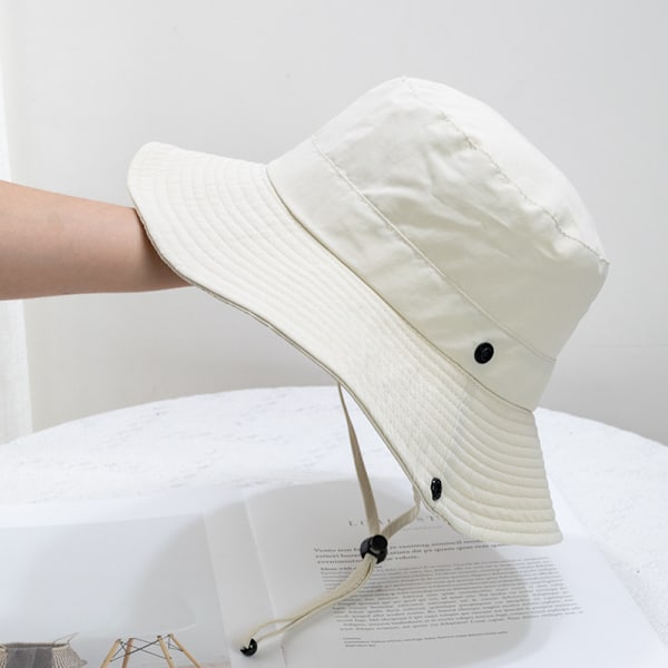 Solhattar för män och kvinnor, fiskarhattar med hakband, vattentäta hinkhattar, snabbtorkande, bredbrättade fiskarhattar, hopfällbara Off-white Adjustable (55-59cm)
