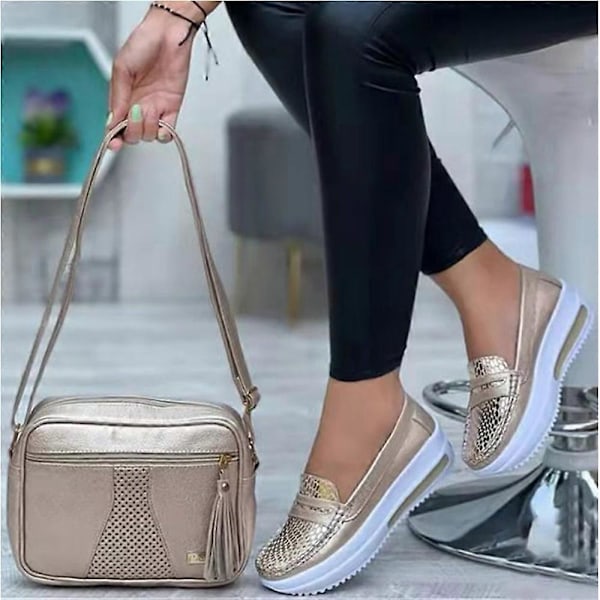 Dame Platform Sneakers Rund Tå Slip-on Sko PU Lavet til Hverdagsbrug Silver 39