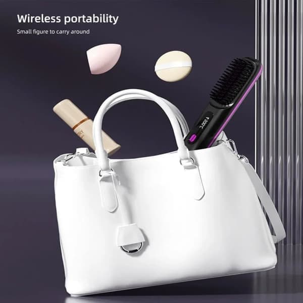 Rechargeable Heated/Straightening Brush - Electric Ceramic Brush with USB, LCD, and Ion Function, Rechargeable white