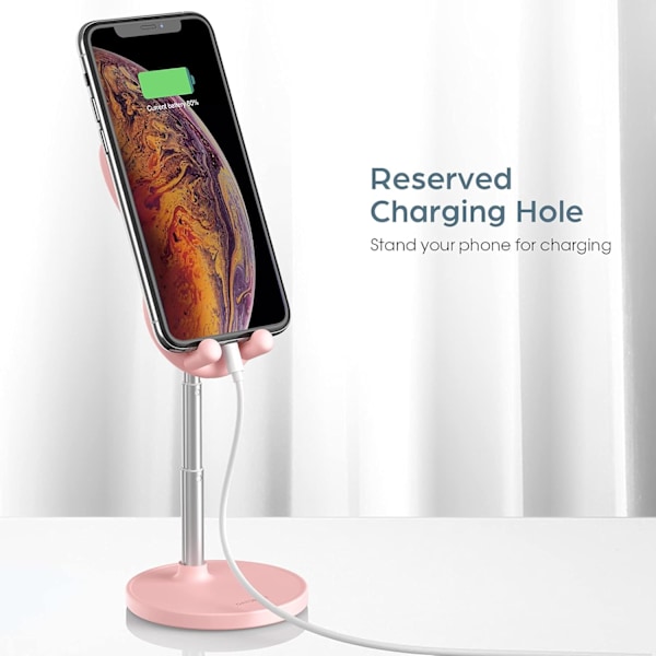 Mobiltelefonhållare, vinkel- och höjdjusterbar skrivbordsmobiltelefonhållare, söt kanin, kompatibel med alla mobiltelefoner och surfplattor (4-10 tum) Pink