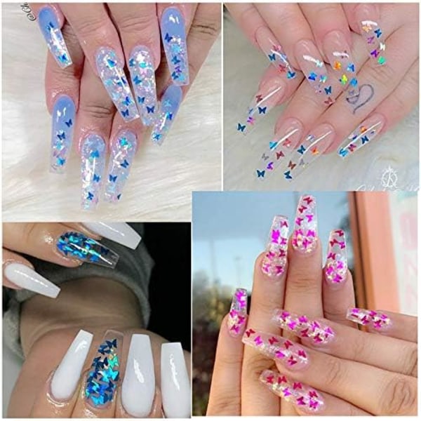 12 färger Butterfly Nail Art Glitter Paljetter 3D Holografiska Butterfly Nail Dekaler Glittrande Laser Nail Paljett Flingor för Naglar Design Manikyr