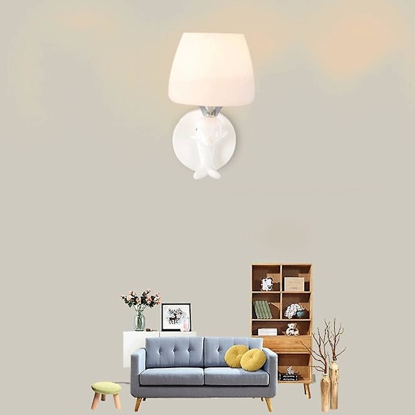 Cartoon Delfin Vägglampa för Barnrum, Vit Metallvägglampa med Glaslampa, E14 Ljusarmaturer Vägglampor, Fashion Enkel Vägglampor(Wi