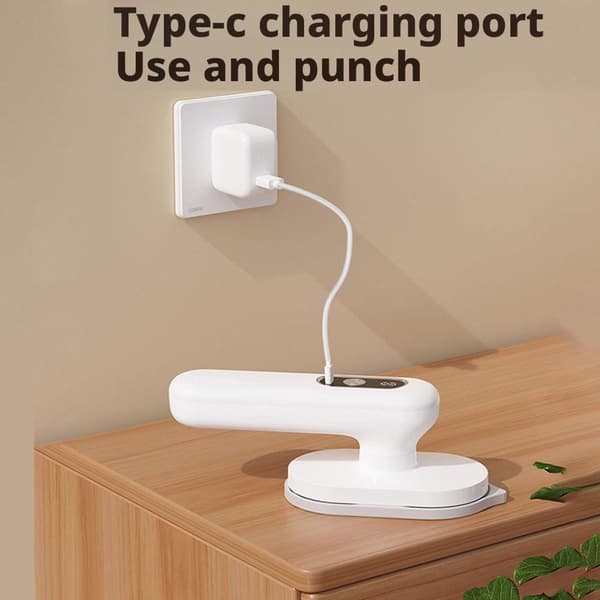 Wireless Mini Iron & Steamer, USB Rechargeable, Ceramic Soleplate, 3 Heat Settings LED – White