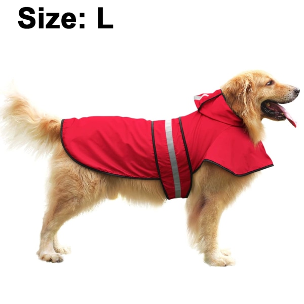 Reflekterande, justerbar regnkappa för husdjur, Regnrock för hund med huva Slicker Poncho för små till X-stora hundar och valpar-Röd L