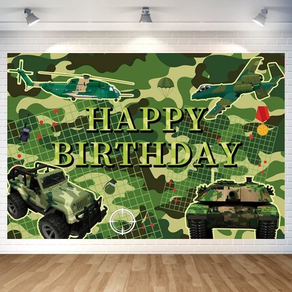 6*4 fot, kamouflage födelsedagsfest dekoration Camo Grattis på födelsedagen Bakgrund Camo Militär fotobakgrund