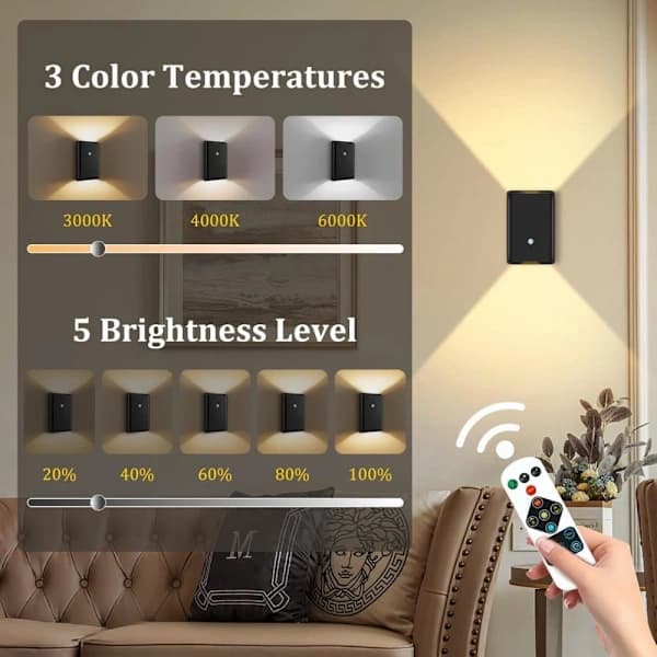 Wireless sensor wall lights – 2-pack rechargeable night lights with remote control, powered by 3600mAh battery.