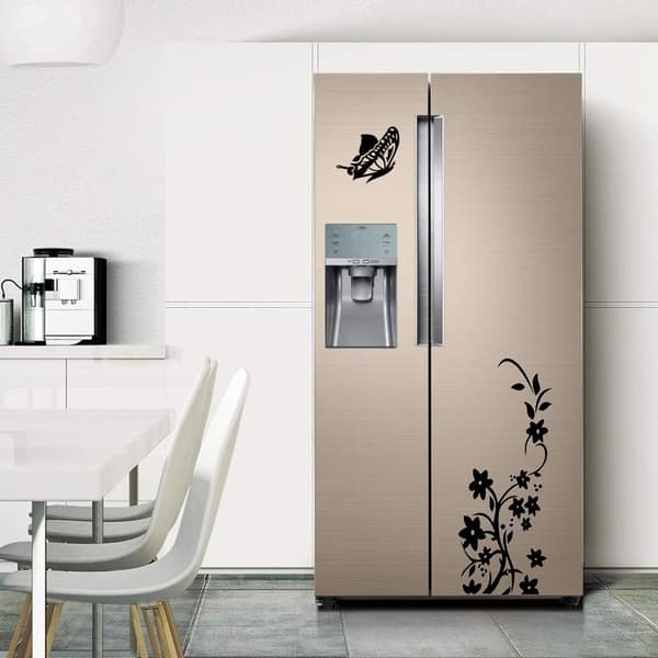 2 Pcs Black Floral Wall Decals PVC Refrigerator Butterfly Removable