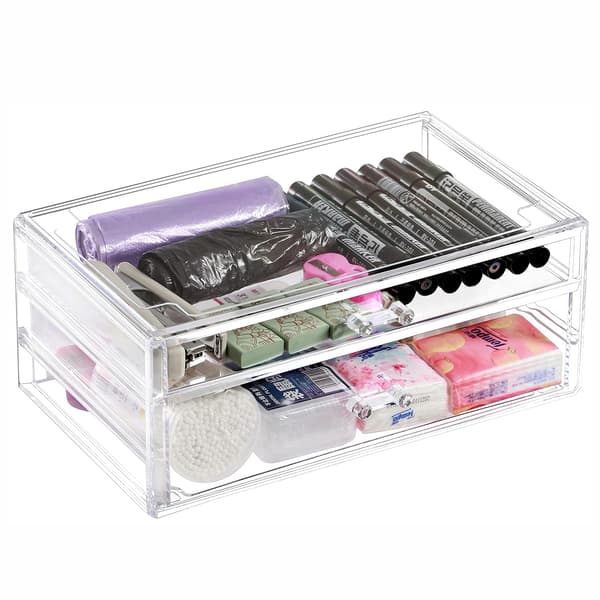 Acrylic Transparent Storage Box Countertop, 2 Large Drawers, Stackable Storage Box.