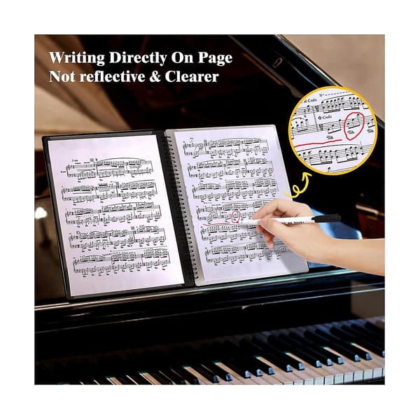 Sheet Music Folder, 60 Pages, Sheet Music Holder, Fits A4 Size, Writable and Removable Choir Folder (Black)
