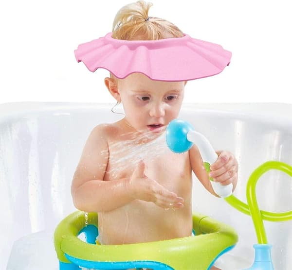 Babyschampo-keps för småbarn, duschkeps för barn, justerbar duschkeps för bebisar (rosa)