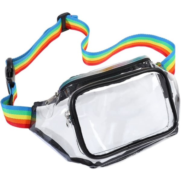 Fanny Pack, Klar Fanny Vanntett Søt Veske Stadion Veske Transparent Justerbar Regnbue Belteveske, for Reise, Strand, Arrangementer, Konserter, Svart Regnbue