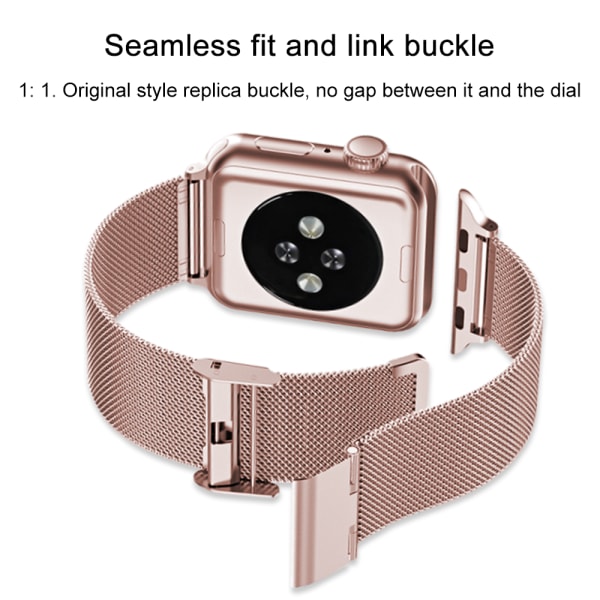 Kompatibel Apple Watch-rem 38-40mm/42-44mm, rustfritt stål ringspenne metallrem erstatning-42/44mm rosegull