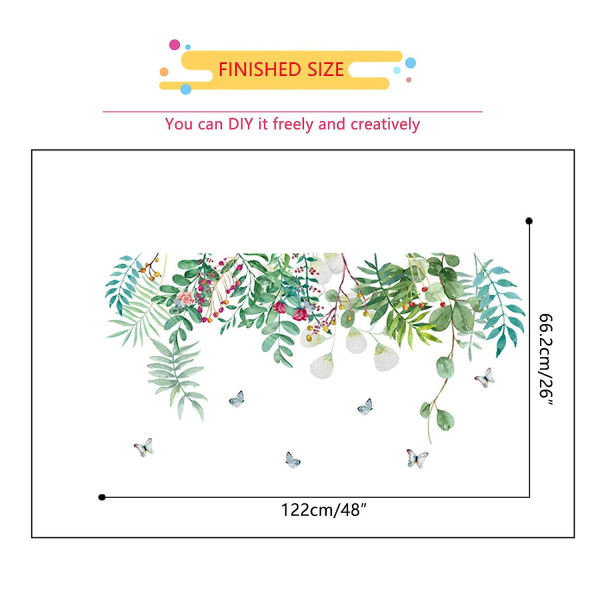 Grønne hengende blad veggklistremerker, flyttbare friske planteblader blomsterranker veggklistremerker, grønne blader veggkunstdekor