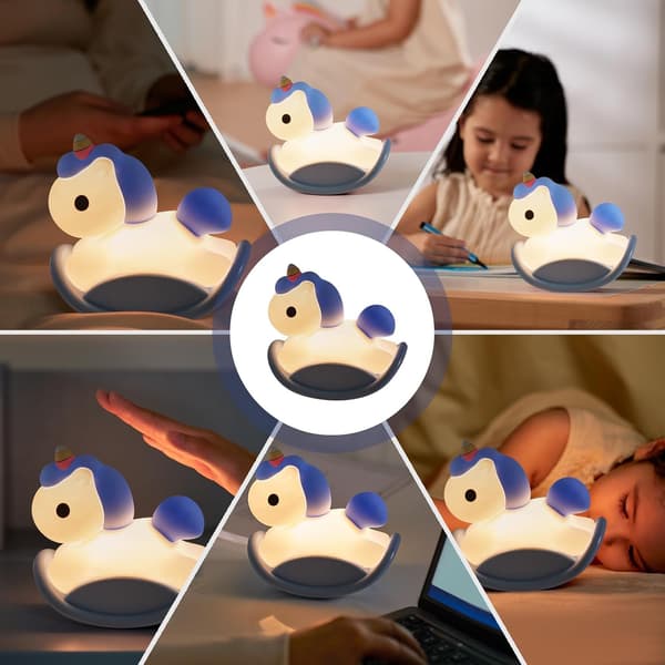 Unicorn Night Light for Kids Room, Touch Sensor and Dimmable USB Rechargeable Night Light, Soft Silicone Baby Night Light - Blue