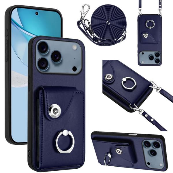 iPhone 17 Pro Case with Organ Card Wallet and Ring Holder, plus Long Lanyard