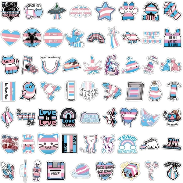 50 st Transgender Pride-klistermärken för vattenflaskor, vattentäta klistermärken för Hydroflask Laptop-telefon Skateboard, Estetiska dekaler för barn, tonåringar, vuxna