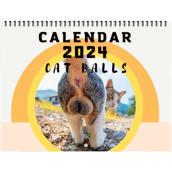 Kattkalender 2024 | Katthålskalender för skämtpresent | Hängande väggkonst månatlig familjekalender | Roliga och roliga presenter för vuxna-A