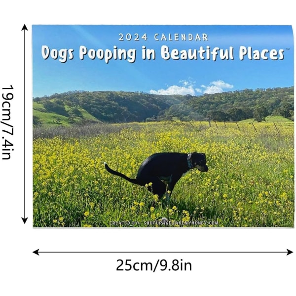 2024 Kalender med hundar som bajsar vackra platser | Väggkonst månatlig familjekalender | Kalender för hundpresenter Gag Hanging-A