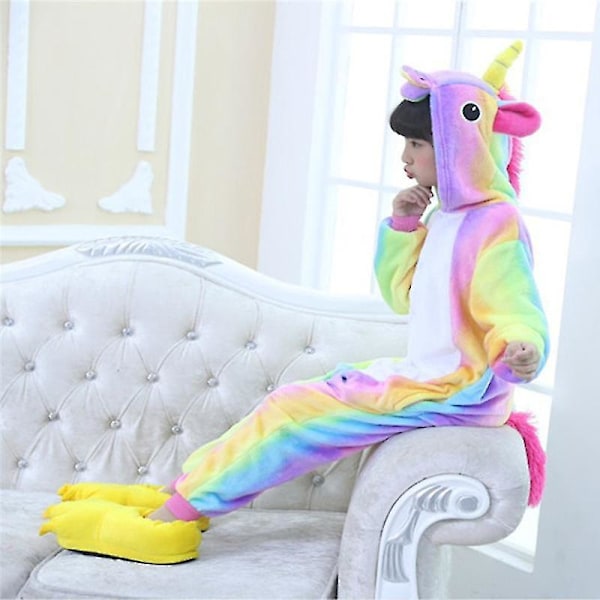 Børn Drenge Piger Enhjørning Heldragt Plys Nattøj Romper Jumpsuit Onesie Pyjamas Natkjole Rainbow 4-5 Years