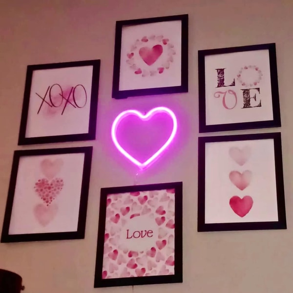 Pink Heart Neonskylt, LED-neonljus Batteridriven eller USB driven dekorationslampa, bords- och väggdekorationslampa