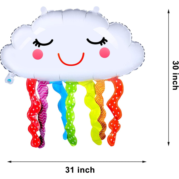 6 stycken 30 tums regnbåge Molnformade folieballonger Regnbågsfolie Mylarballonger Leende ansikte Tofsballonger för festdekorationer med regnbågetema