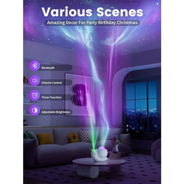 5-in-1 Starry Sky Projector Night Light, Kids Night Light with Aurora, Galaxy Projector with Speaker and Remote Control, White