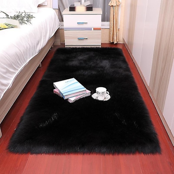 Matta för Vardagsrum 160x230 Modern Plysch Mjuk Fluffig Sovrum Sängmatta Burspråk Soffa Stol Pad Vit Grå Stora Mattor black 200x80cm