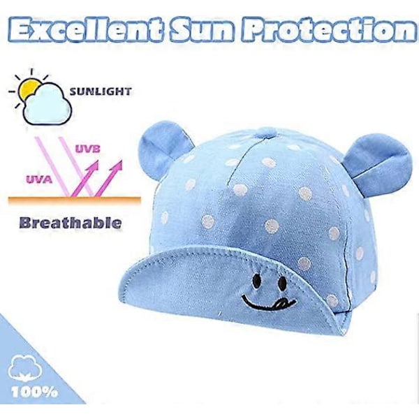 Polka Cotton Babykeps Solhatt Justerbar Kep Vår Sommar Höst 6 till 24 Månader Blå blue