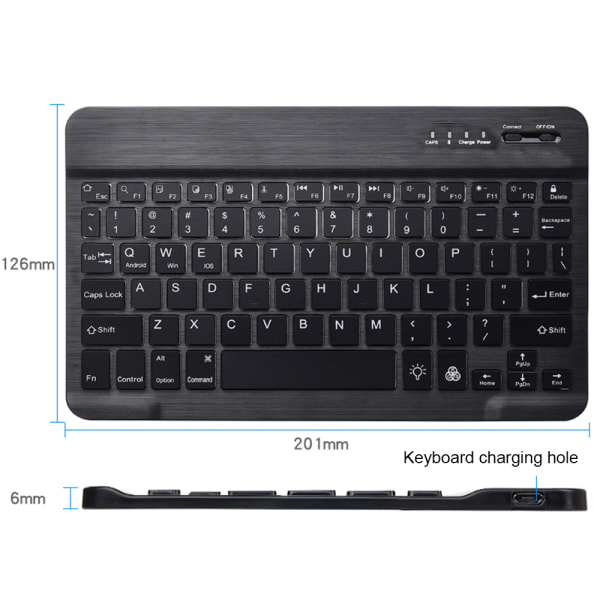Universal Slim Portable Wireless Bluetooth 7 Colors Bakgrundsbelyst tangentbord med inbyggt laddningsbart batteri - 8 tums vit bakgrundsbelysning