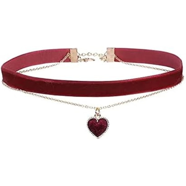 MOMOCAT Heart Halsband Justerbart Röd Choker Klassiskt halsband för kvinnor och flickor Sammet Chocker Halsband