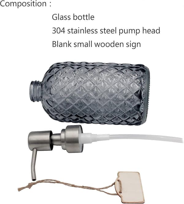 Sæbedispenser med 304 rustfri stål pumpe, genopfyldelig flydende glassæbedispenser til håndsæbe, sæbe, lotion. (Grå)