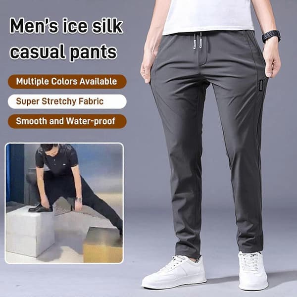 Quick-drying stretch pants for men, solid color, mid-rise, loose fit, breathable pants Gray Gray 4XL