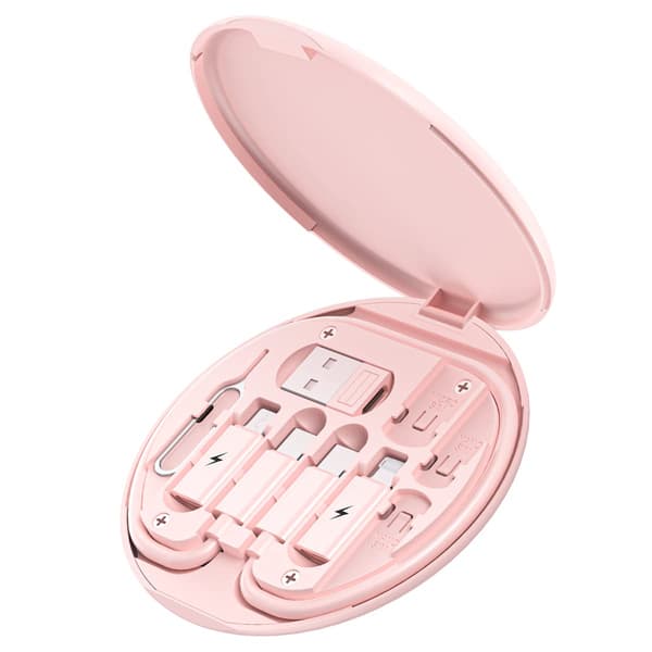 Monikäyttöinen USB-lataussovitinkaapelisarja, USB C - Lightning-sovitinrasia pink
