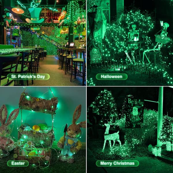 Solar String Waterproof Outdoor Camping LED Green Light String with 8 Modes for Garden Party (12 Meters 100 Lights)