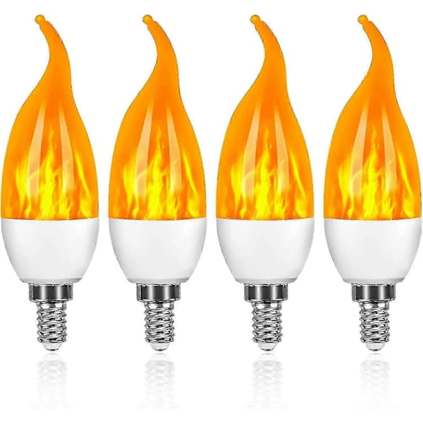 4-pak 3W E14 LED-pære Flame Effect Pære med 3 belysningstilstande Dekorativ pære