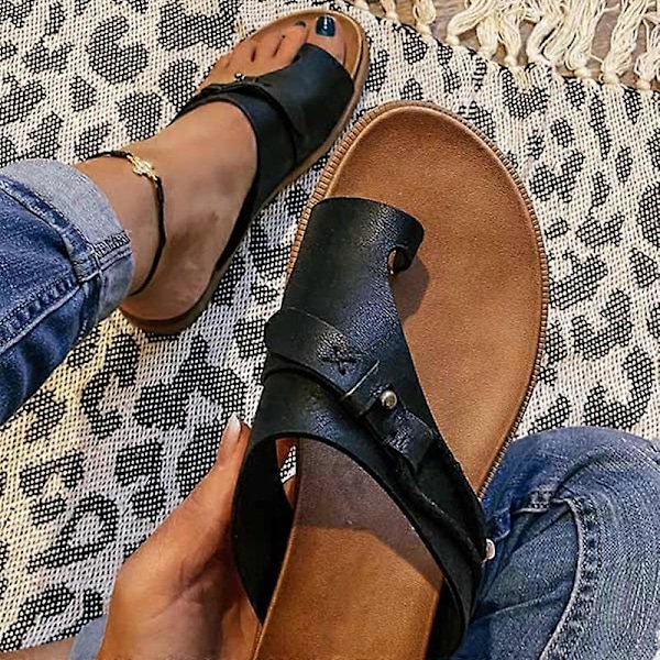 Carina Sandaler Dame Åpen Tå Sandaler Flat Hæl Flip Flops med EVA Såle Sommer Strandsko Brown 41