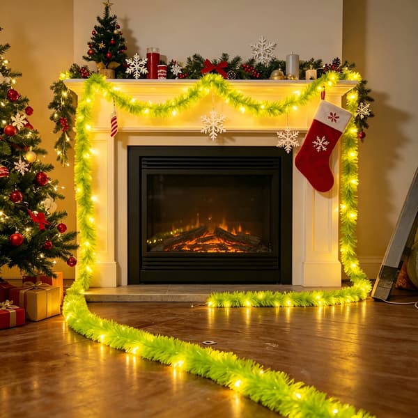 Christmas LED Light String Neon Green Glitter Santa Baubles Decorations for Christmas Tree Party Style 1