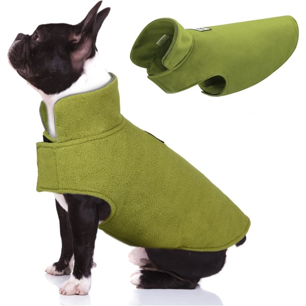 Vindtät vinter varm fleece liten kappa Vändbar valpjacka reflekterande mjuk husdjursväst, kallväder hundtröja koppel access överrock, grön, 2XL