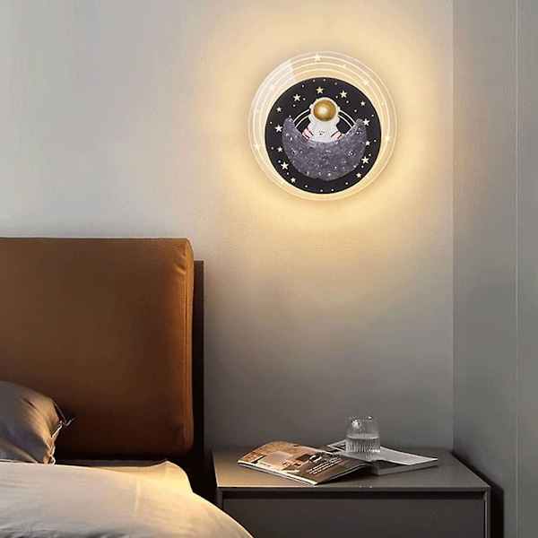 Moderne LED Væglampe, Rund Metal Væglampe med Akryl Lampeskærm, Astronaut Dekorativ Belysning Væglamper til Børneværelse, Soveværelse Væglamper
