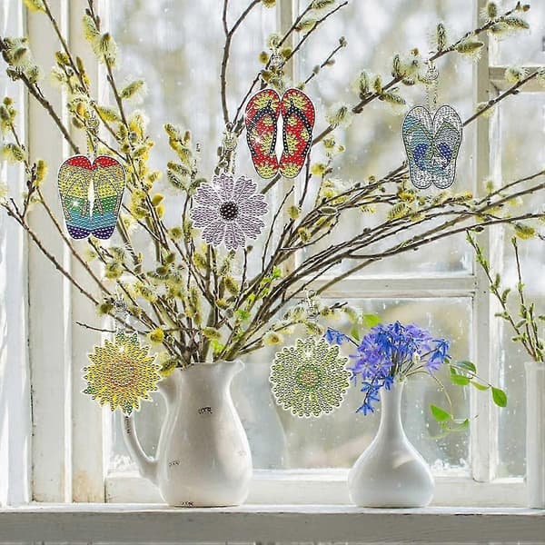 12 stk. dobbeltsidet 5D diamantmaleri sæt, diamantnøglering, DIY blomstermaleri sæt stil 1