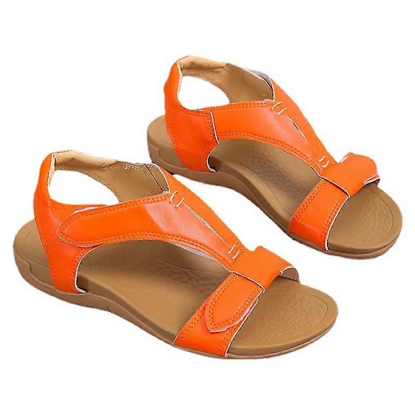 Retro-nahkaiset litteät sandaalit naisille, kevyet liukumattomat rantakengät ostoksille ja treffeille Orange 35