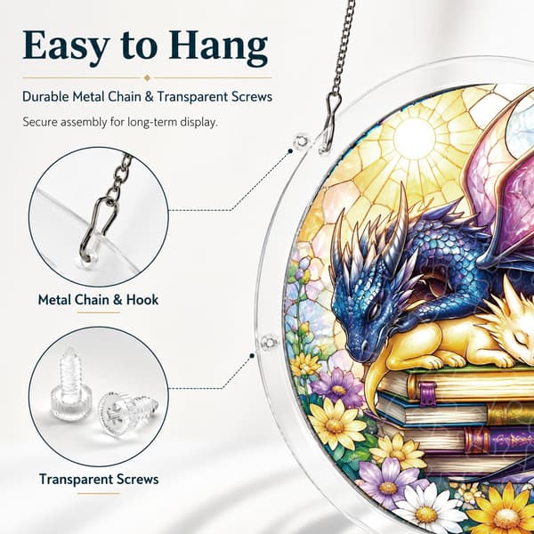 Drakakryl Puslespill Solfanger, 83 Deler DIY Vindusdekor Sleeping Book Dragons