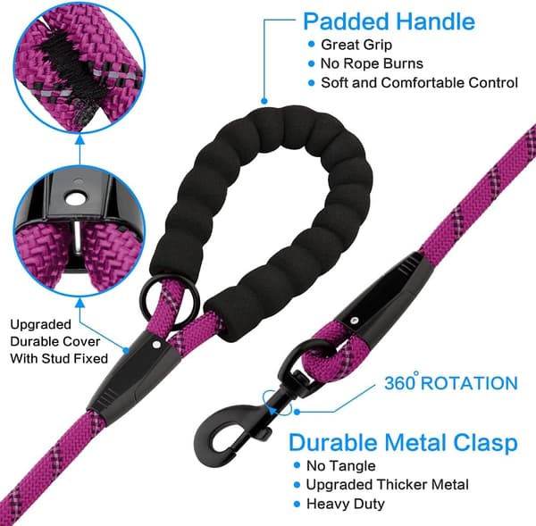 High-Performance Rope Dog Leash with Comfortable Padded Handle, Strong Reflective and Robust Dog Leash in 4/5/6 Feet for Small, Medium and