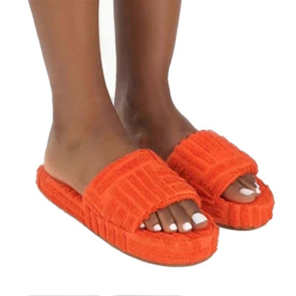Terry Slippers med frotté for kvinner jenter Slip-on plysj sko Husholdnings vinterutstyr Orange 40
