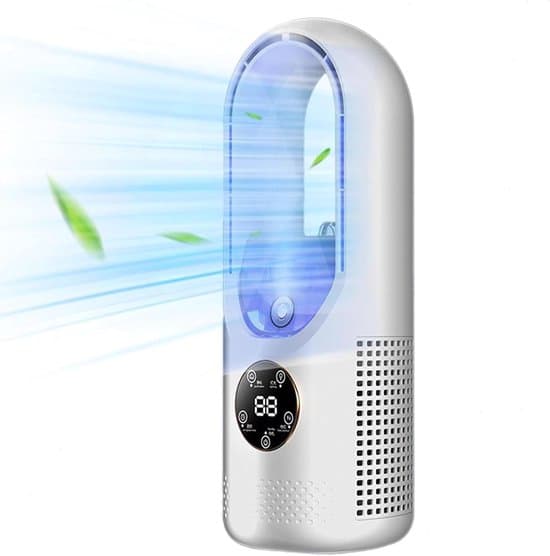 Bladeless Fläkt - 6 Hastigheter & Timer - USB Multifunktionell Kontroll med LED-Display - Tyst & Bärbar för Sovrum, Kök, Kontor - Vit - 1 Enhet